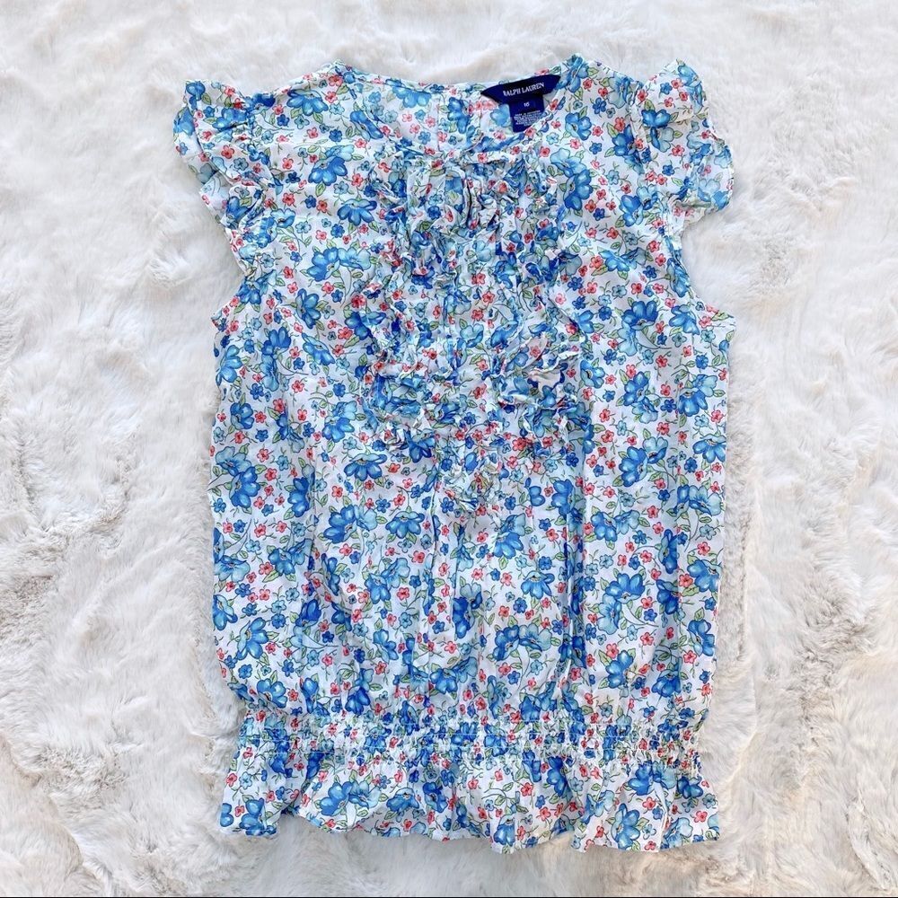 Ralph Lauren Ruffle Sleeveless Floral Top Girl’s 16 - Picture 1 of 10